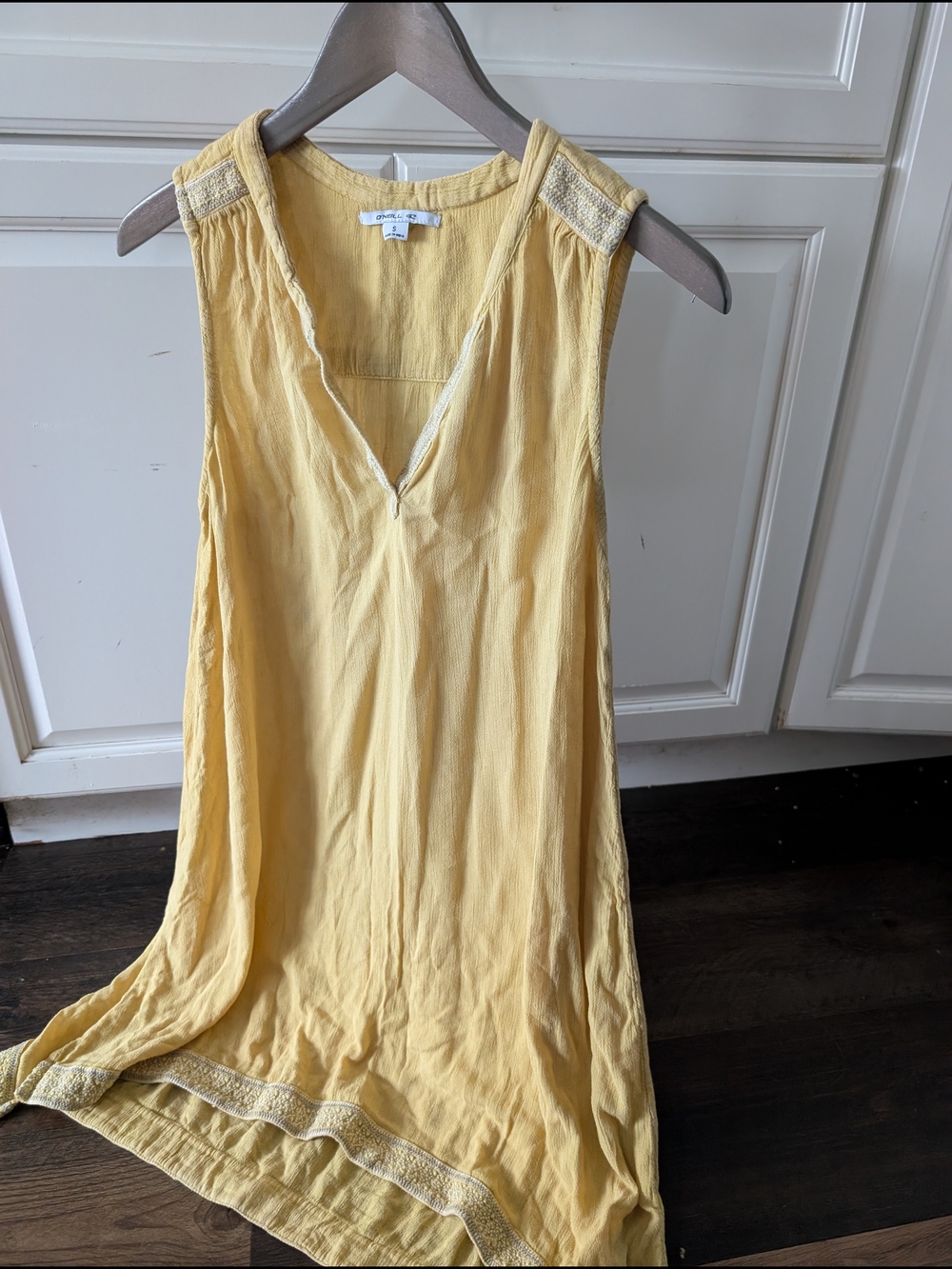 O'Neill Mustard Yellow Gauze Dress Small Embroidered Boho Trim